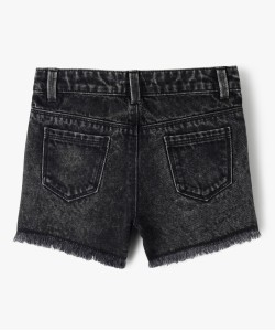 Short en jean délavé à franges fille